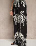 j&x Pantaloni Negri din Viscoză cu Croi Larg High Waist cu Palmieri Varritia