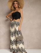 j&x Pantaloni Negri din Viscoză cu Croială Largă High Waist cu Model Boho Neolissea