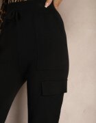 j&x Pantaloni Negri Largi Tricotați cu Talie Elastică și Buzunare Emithlera