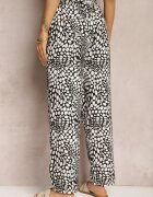 j&x Pantaloni Negru-Alb cu bandă elastică în talie și model mozaic Tleana