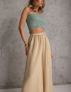 j&x Pantaloni palazzo din vâscoză cu talie înaltă decorați cu dungi și șnur Alemea Bej