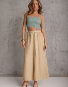 j&x Pantaloni palazzo din vâscoză cu talie înaltă decorați cu dungi și șnur Alemea Bej