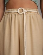 j&x Pantaloni palazzo din vâscoză cu talie înaltă decorați cu dungi și șnur Alemea Bej