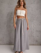 j&x Pantaloni palazzo din vâscoză cu talie înaltă decorați cu dungi și șnur Alemea Gri