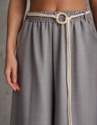 j&x Pantaloni palazzo din vâscoză cu talie înaltă decorați cu dungi și șnur Alemea Gri