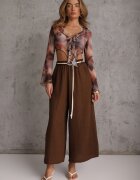 j&x Pantaloni palazzo din vâscoză cu talie înaltă decorați cu dungi și șnur Alemea Maro