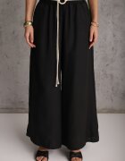 j&x Pantaloni palazzo din vâscoză cu talie înaltă decorați cu dungi și șnur Alemea Negri