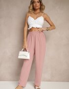 j&x Pantaloni roz cu bumbac croială largă talie înaltă Fanelithia