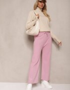 j&x Pantaloni roz cu croială largă High Waist cu zirconii și elastic în talie Loreitha