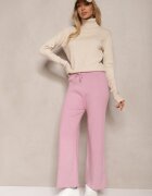 j&x Pantaloni roz cu croială largă High Waist cu zirconii și elastic în talie Loreitha