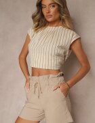 j&x Pantaloni scurți Bej cu Bumbac High Waist cu Șnur Decorativ Axemia