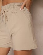 j&x Pantaloni scurți Bej cu Bumbac High Waist cu Șnur Decorativ Axemia