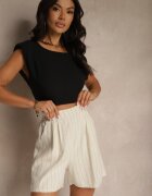 j&x Pantaloni scurți Bej cu In și Vâscoză Talie înaltă în dungi Kolirelle