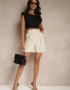 j&x Pantaloni scurți Bej cu In și Vâscoză Talie înaltă în dungi Kolirelle