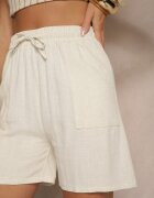 j&x Pantaloni scurți Bermuda Bej din Vâscoză cu Talie Înaltă și In Dorotella