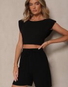 j&x Pantaloni scurți Bermude Negre din Viscoză cu Talie Înaltă cu In Dorotella