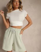 j&x Pantaloni scurți Verzi Deschis din Bumbac High Waist Decorate cu Șnur Talanisse