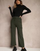 j&x Pantaloni verde închis largi tricotați cu elastic în talie și buzunare Emithlera