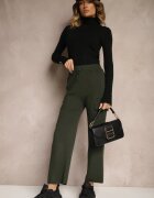 j&x Pantaloni verde închis largi tricotați cu elastic în talie și buzunare Emithlera
