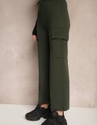 j&x Pantaloni verde închis largi tricotați cu elastic în talie și buzunare Emithlera