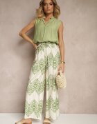 j&x Pantaloni verzi din Viscoză cu Croi Larg High Waist cu Imprimeu Boho Neolissea