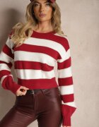 j&x Pulover Alb-Bordo cu dungi orizontale cu cusături de fir metalic Zinfarra
