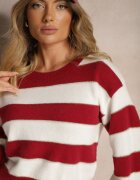 j&x Pulover Alb-Bordo cu dungi orizontale cu cusături de fir metalic Zinfarra