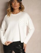 j&x Pulover Alb cu croi drept Decorat cu buzunărel imprimat Zeanila