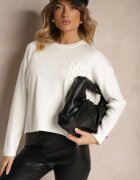 j&x Pulover Alb cu croi drept Decorat cu buzunărel imprimat Zeanila