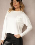 j&x Pulover Alb cu croi drept Decorat cu buzunărel imprimat Zeanila