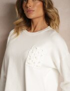 j&x Pulover Alb cu croi drept Decorat cu buzunărel imprimat Zeanila