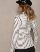 j&x Pulover Alb cu Lână Decorat cu Dungi Vortirida