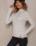 j&x Pulover Alb cu Lână Decorat cu Dungi Vortirida