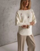 j&x Pulover batwing cu vâscoză și strasuri în formă de cireșe Sartigla Bej deschis