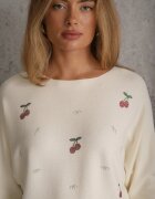 j&x Pulover batwing cu vâscoză și strasuri în formă de cireșe Sartigla Bej deschis