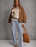 j&x Pulover Bej deschis cu bumbac din tricot reiat Reisaria