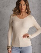 j&x Pulover Bej deschis cu bumbac din tricot reiat Reisaria