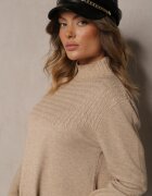 j&x Pulover Bej deschis Guler semi-înalt cu Bumbac și Buzunar în Față Emittes
