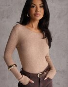 j&x Pulover Bej închis cu Bumbac din Tricot reiat Reisaria