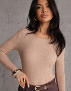 j&x Pulover Bej închis cu Bumbac din Tricot reiat Reisaria