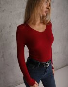 j&x Pulover Bordo din bumbac cu tricot reiat Reisaria