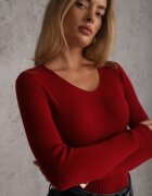 j&x Pulover Bordo din bumbac cu tricot reiat Reisaria
