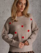 j&x Pulover casual cu lână și bumbac cu broderii de inimioare în față Veroni Bej