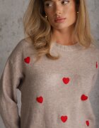 j&x Pulover casual cu lână și bumbac cu broderii de inimioare în față Veroni Bej