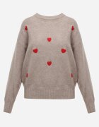 j&x Pulover casual cu lână și bumbac cu broderii de inimioare în față Veroni Bej