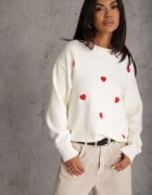 j&x Pulover casual cu lână și bumbac cu broderii de inimioare în față Veroni Bej deschis