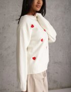 j&x Pulover casual cu lână și bumbac cu broderii de inimioare în față Veroni Bej deschis