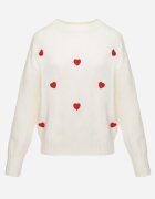 j&x Pulover casual cu lână și bumbac cu broderii de inimioare în față Veroni Bej deschis