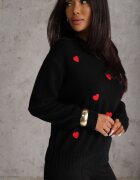 j&x Pulover casual cu lână și bumbac cu broderii de inimioare în față Veroni Negru