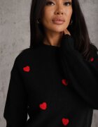 j&x Pulover casual cu lână și bumbac cu broderii de inimioare în față Veroni Negru